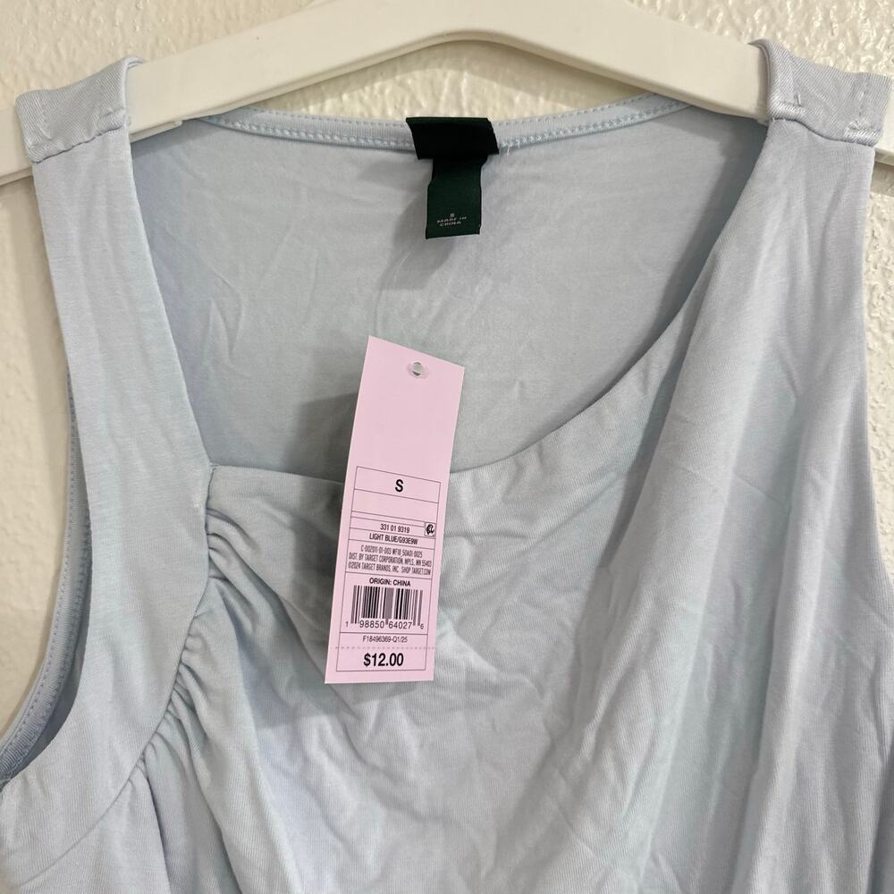 NWT Wild Fable Asymmetrical Ruched Neck Tank Top Blouse Light Blue Size Small - Picture 3 of 4